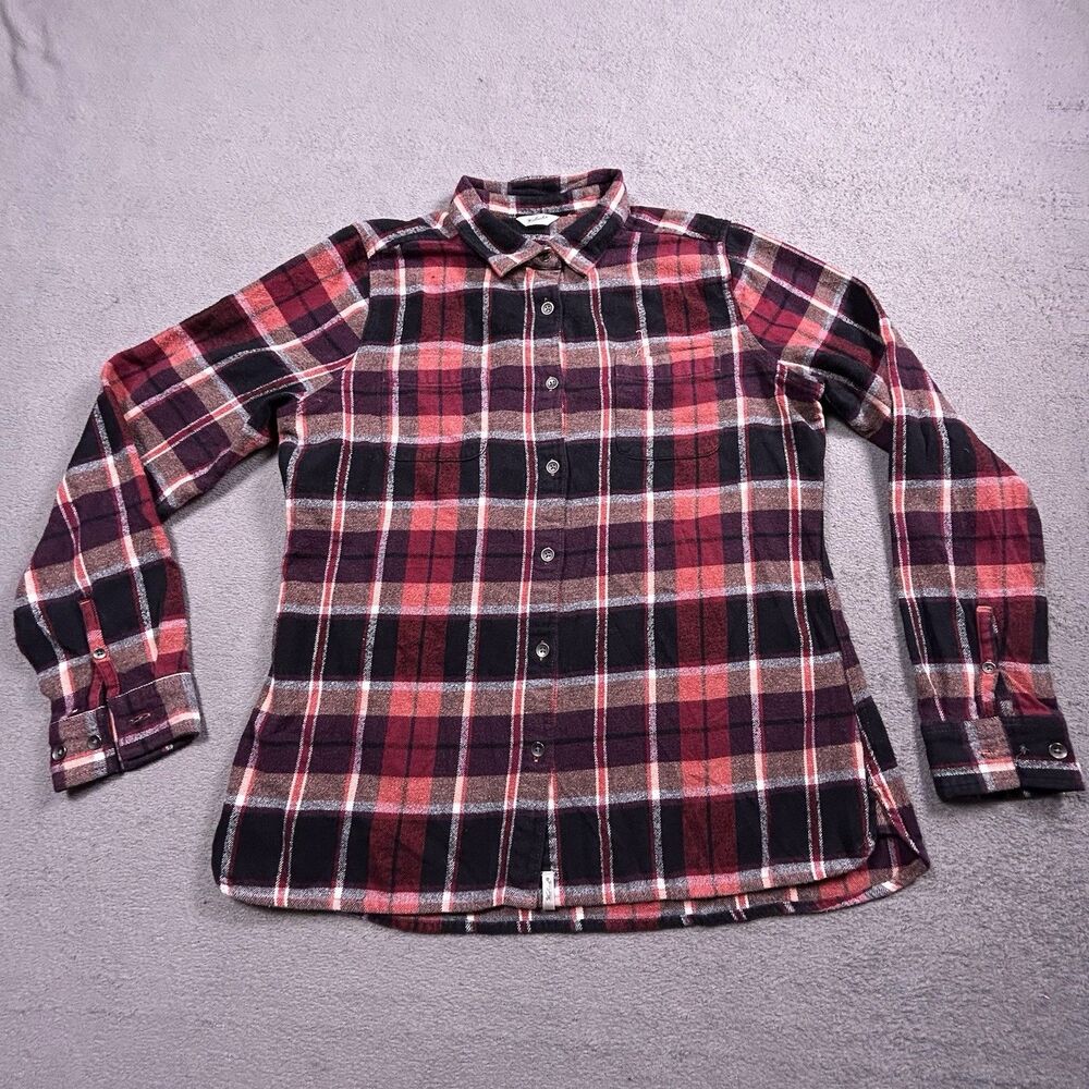 Woolrich Flannel Shirt Womens Large Red Black Plaid Long Sleeve Cotton Outdoor
